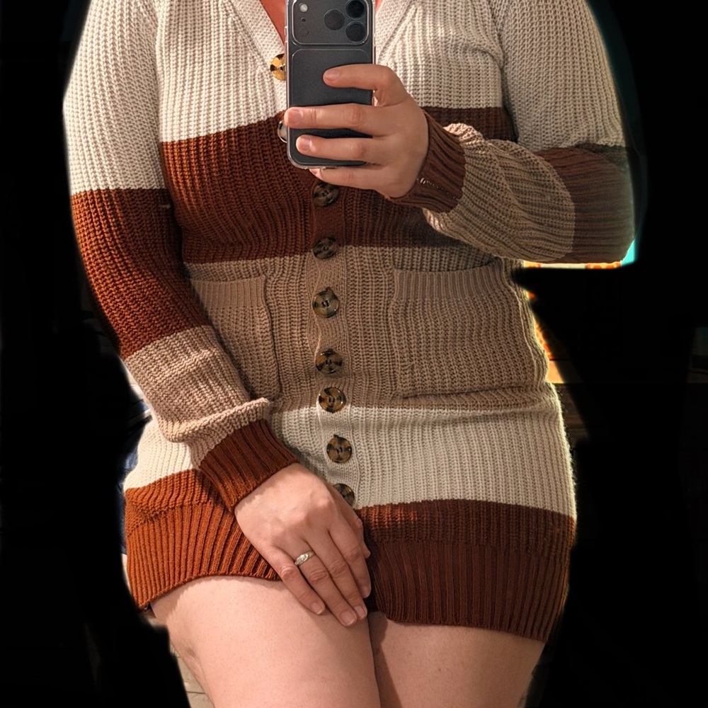 Olive & Oak Women's Colorblock Cardigan - Cream, Brown, Tan you can add a belt - Picture 8 of 8